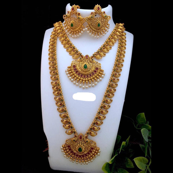 H K Fashion Gold Plated Pota Stone Double Necklace Set