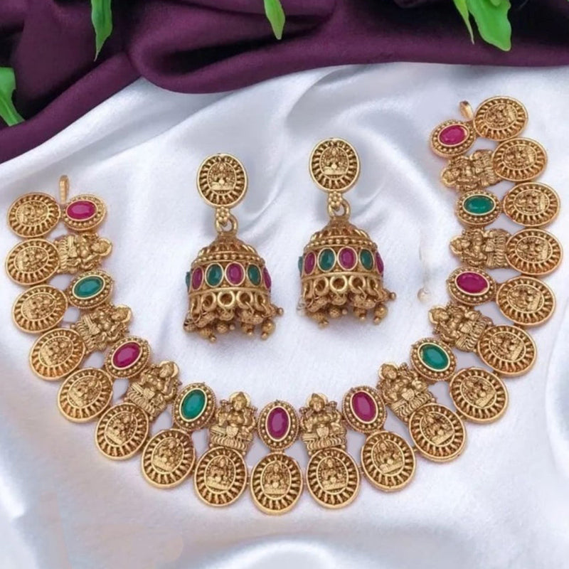 H K Fashion Gold Plated Pota Stone Temple Necklace Set