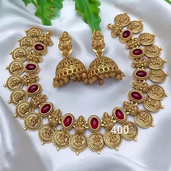 H K Fashion Gold Plated Pota Stone Temple Necklace Set