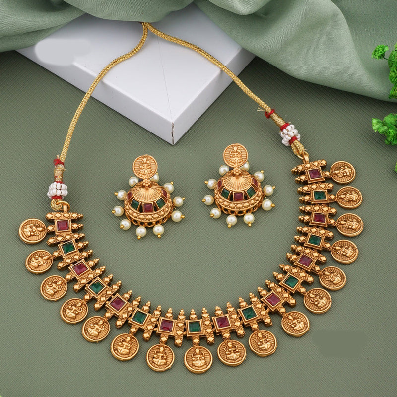 H K Fashion Gold Plated Pota Stone Temple Necklace Set