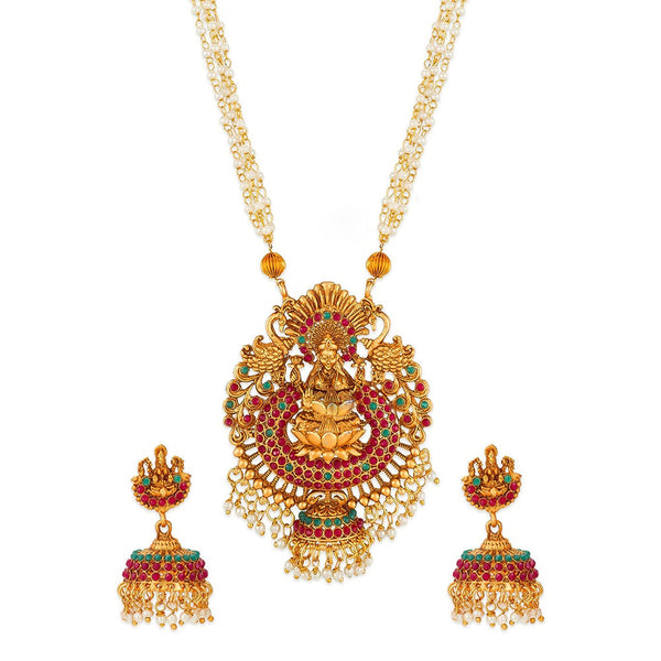 H K Fashion Gold Plated Temple Long Necklace Set