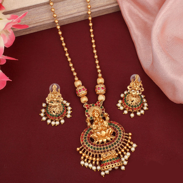 H K Fashion Gold Plated Temple Long Necklace Set