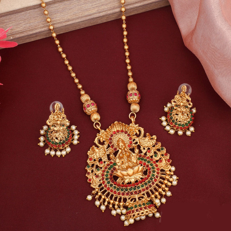 H K Fashion Gold Plated Temple Long Necklace Set