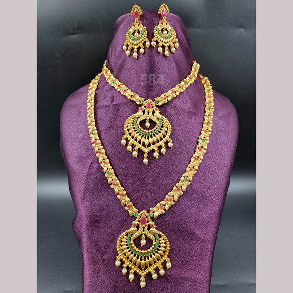 H K Fashion Gold Plated Pota Stone Double Necklace Set