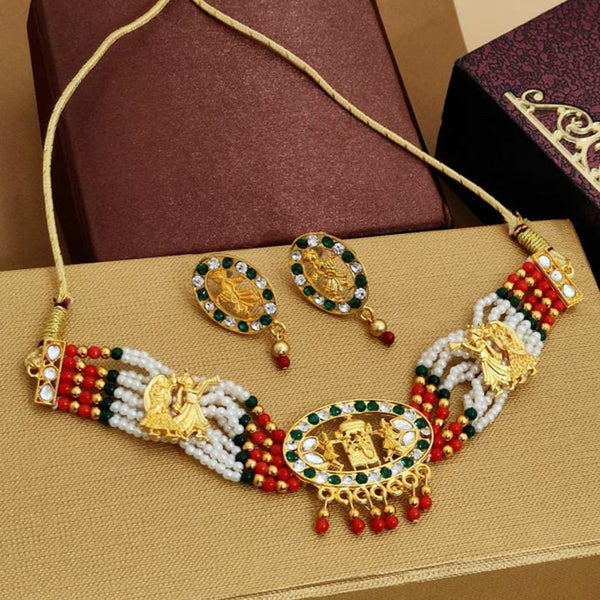 H K Fashion Gold Plated Austrian Stone And Pearl Choker Necklace Set