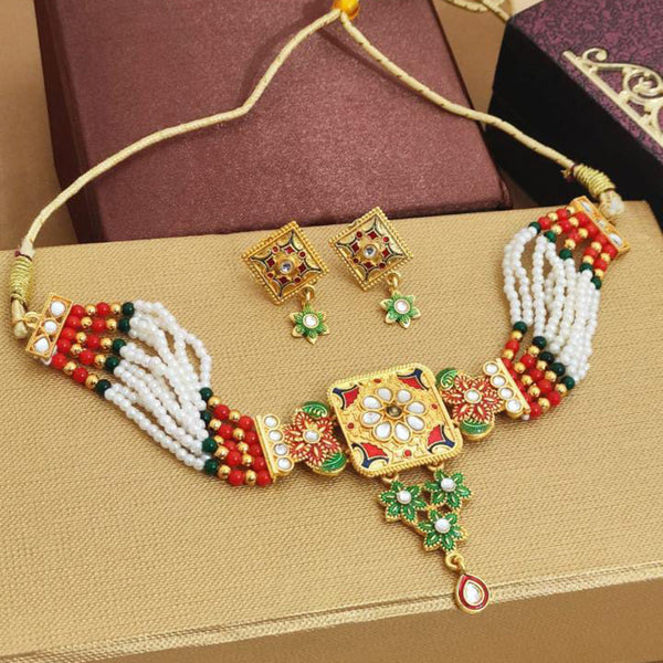 H K Fashion Gold Plated Austrian Stone And Pearl Choker Necklace Set
