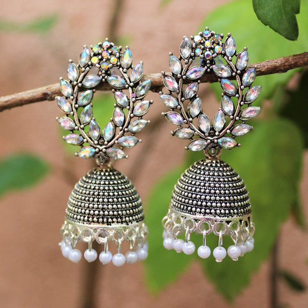 H K Fashion Oxidised Plated Crystal Stone  Jhumki Earrings