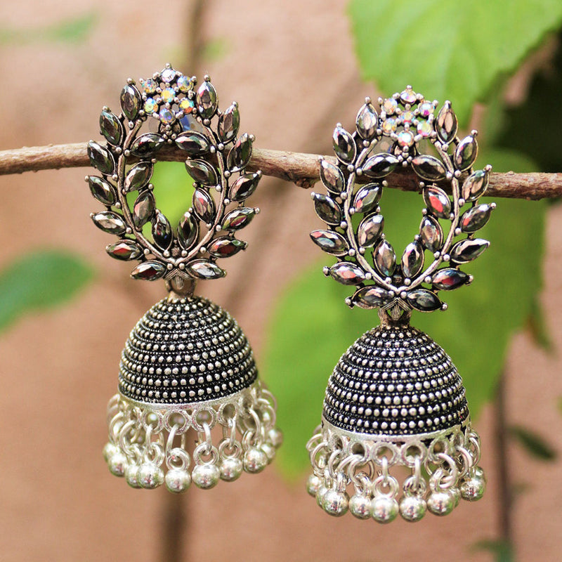 H K Fashion Oxidised Plated Crystal Stone  Jhumki Earrings