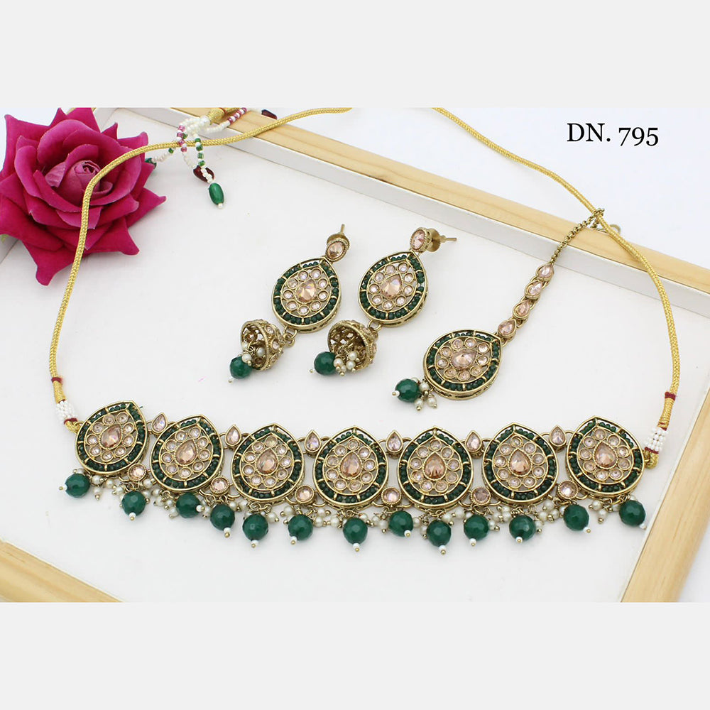 India Art Kundan Stone & Beads Gold Plated Necklace Set