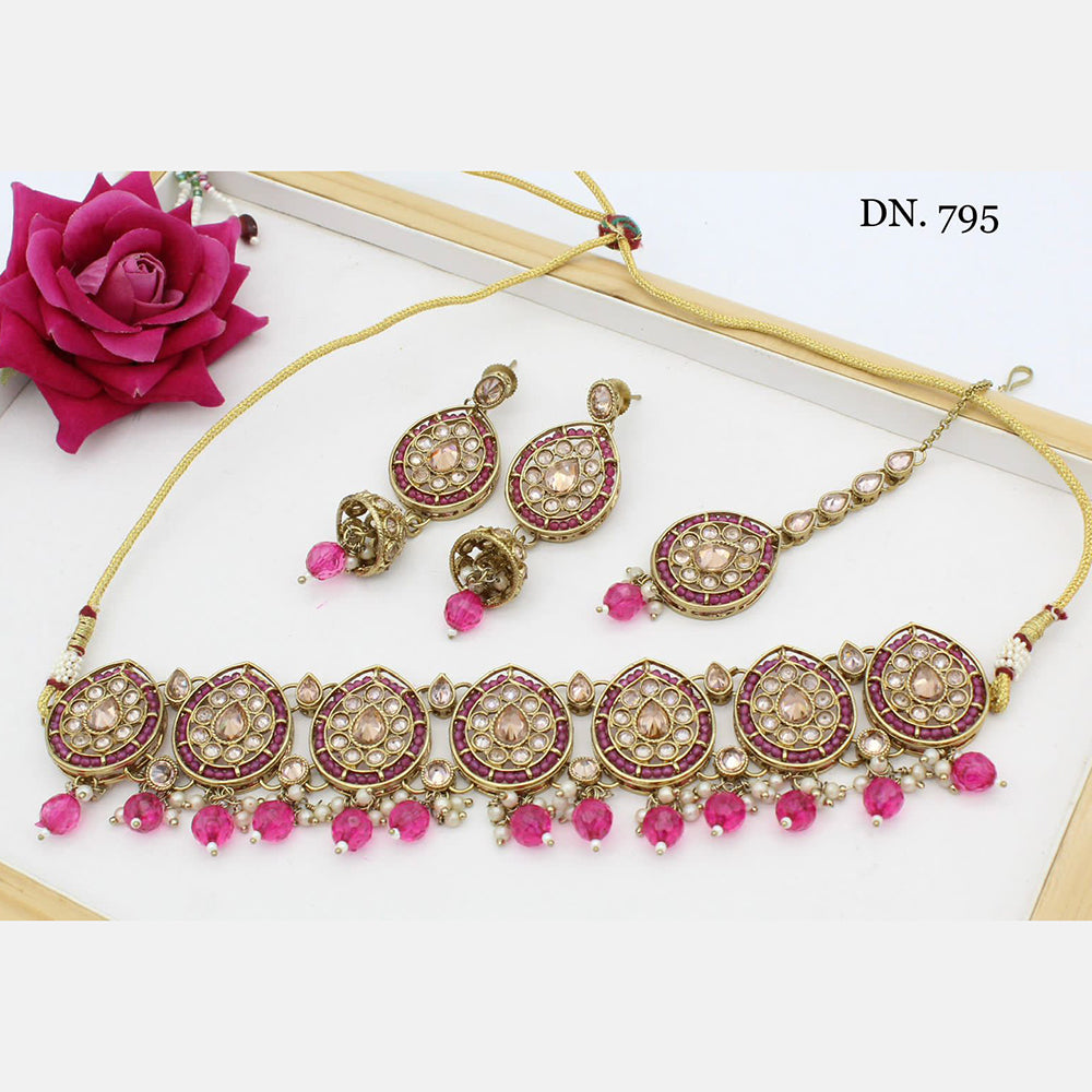 India Art Kundan Stone & Beads Gold Plated Necklace Set