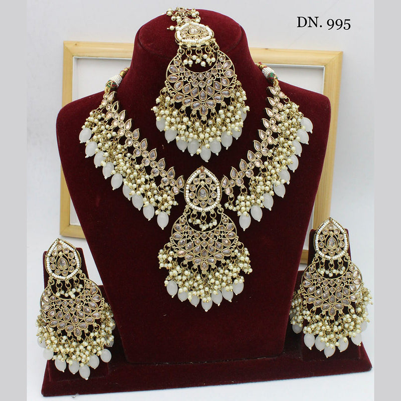 India Art Kundan Stone & Beads Gold Plated Necklace Set