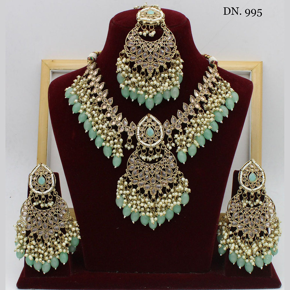 India Art Kundan Stone & Beads Gold Plated Necklace Set