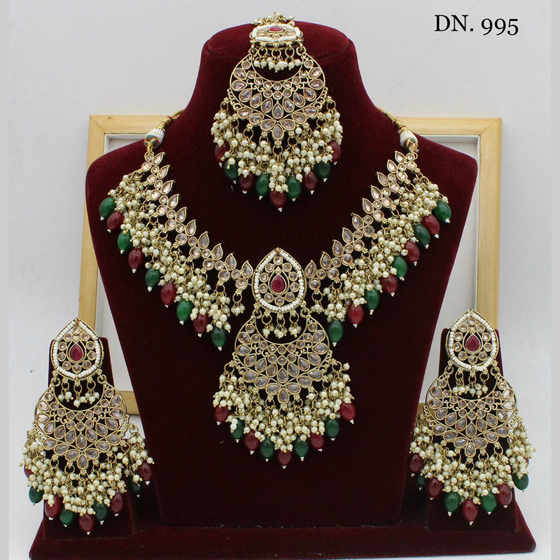 India Art Kundan Stone & Beads Gold Plated Necklace Set