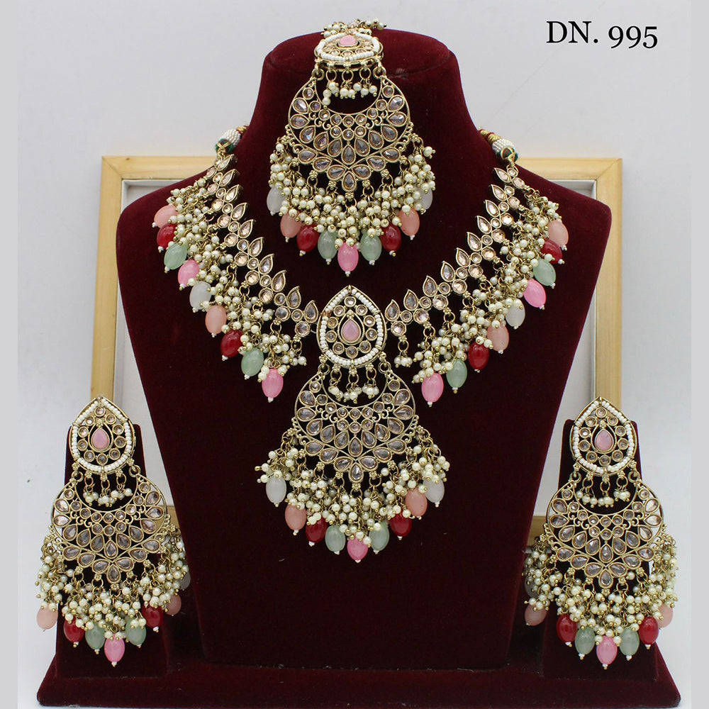 India Art Kundan Stone & Beads Gold Plated Necklace Set