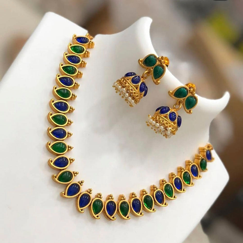 India Art Pota Stone Gold Plated Necklace Set