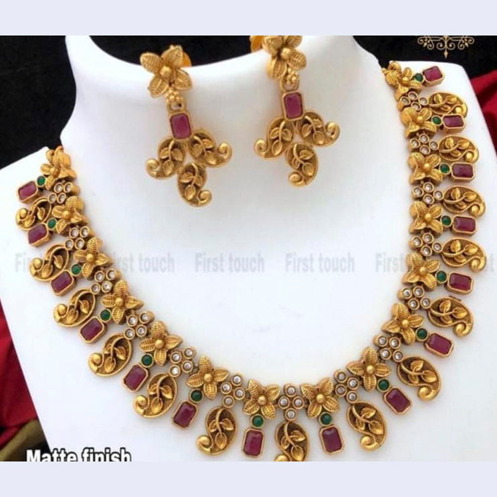India Art Pota Stone Gold Plated Necklace Set