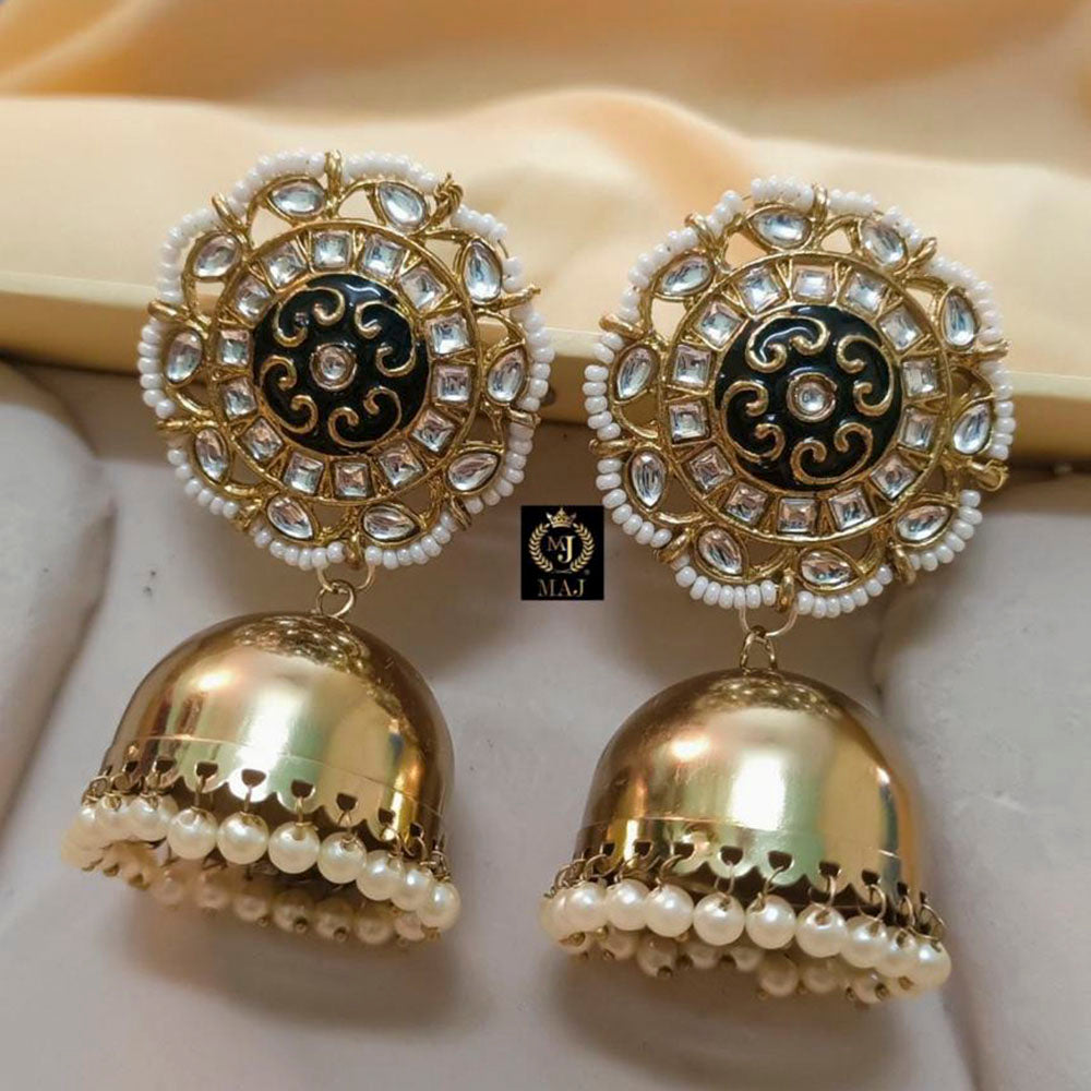 India Art Gold Plated Kundan And Meenakari Designer Jhumki Earrings