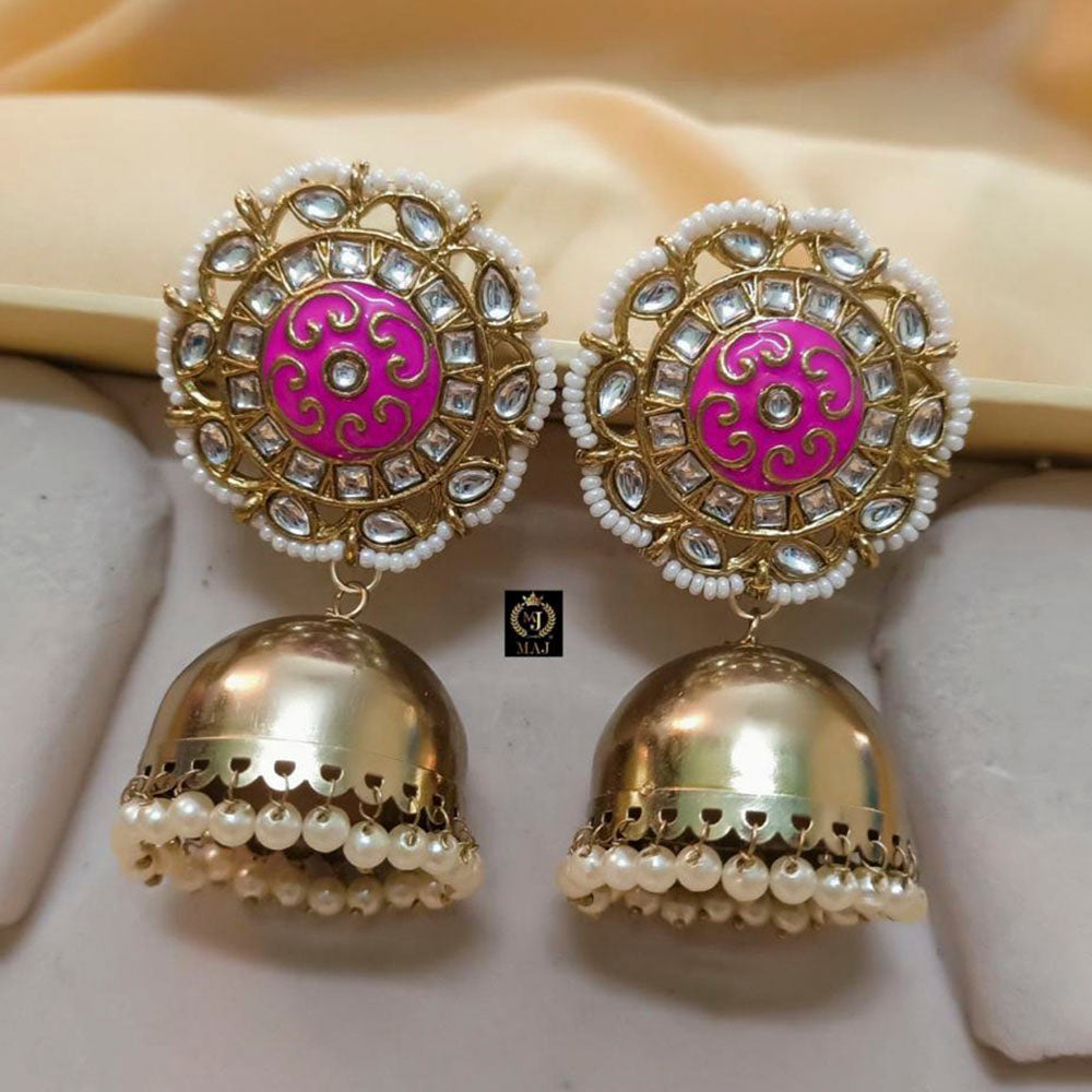 India Art Gold Plated Kundan And Meenakari Designer Jhumki Earrings