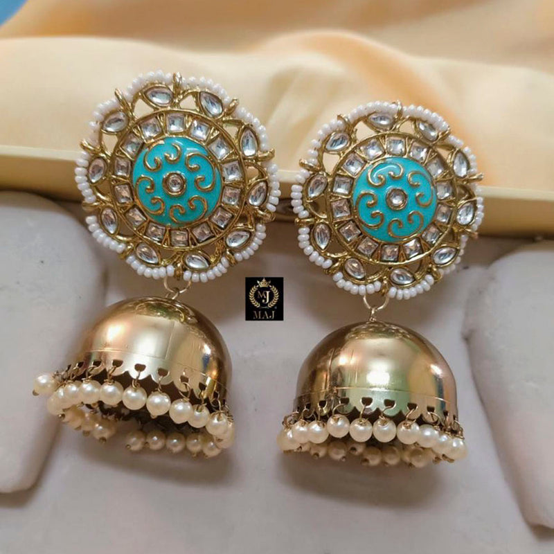 India Art Gold Plated Kundan And Meenakari Designer Jhumki Earrings