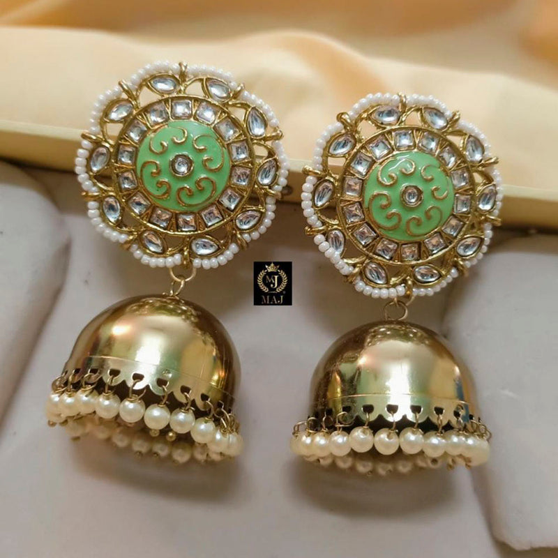 India Art Gold Plated Kundan And Meenakari Designer Jhumki Earrings