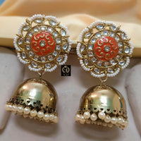 India Art Gold Plated Kundan And Meenakari Designer Jhumki Earrings