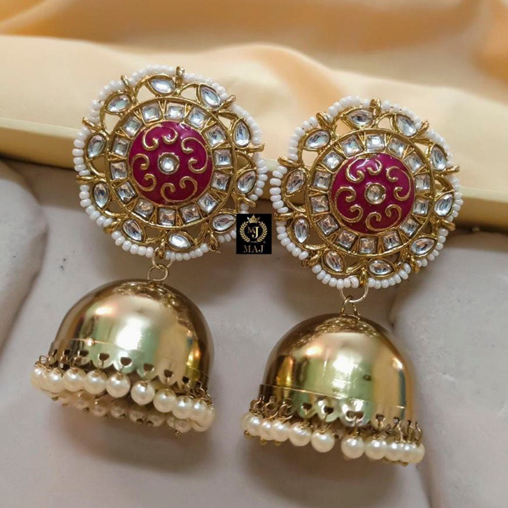 India Art Gold Plated Kundan And Meenakari Designer Jhumki Earrings