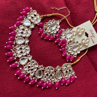 India Art Gold Plated Crystal Stone & Beads Necklace Set