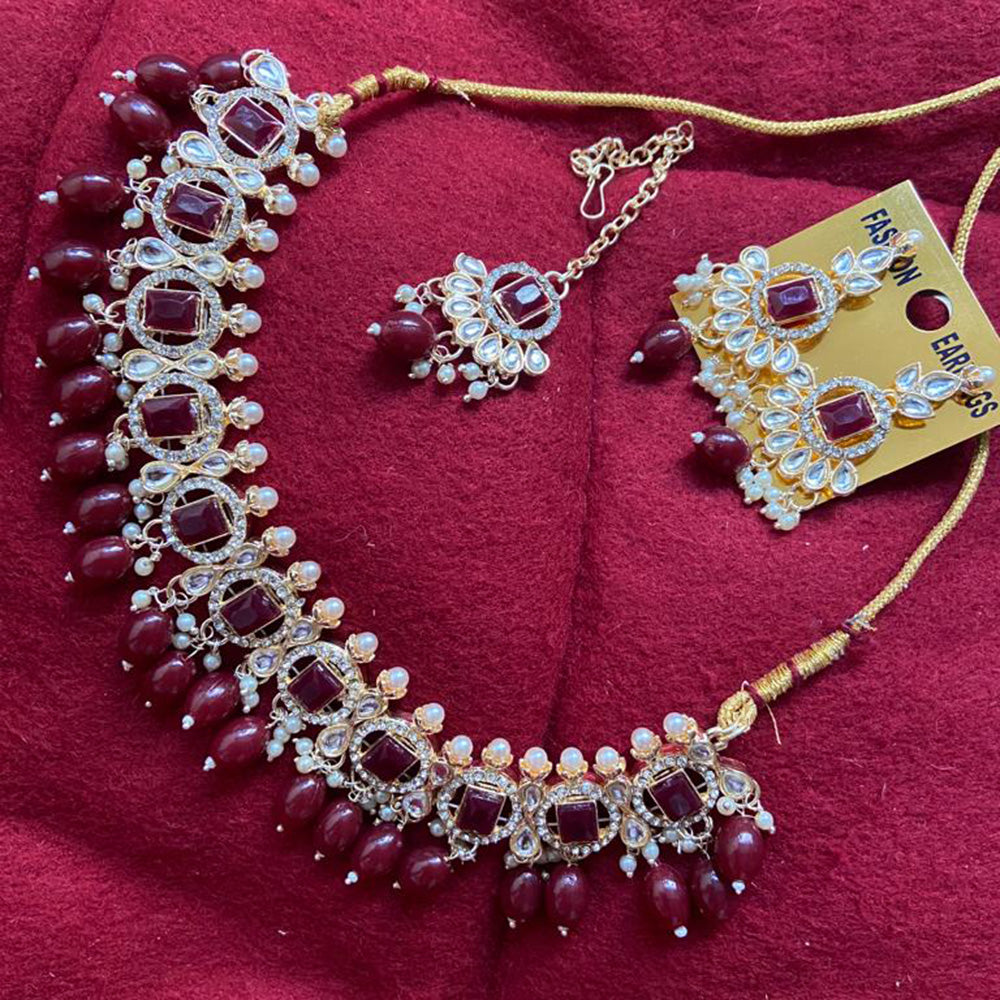 India Art Gold Plated Crystal Stone & Beads Necklace Set