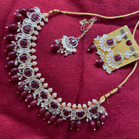 India Art Gold Plated Crystal Stone & Beads Necklace Set