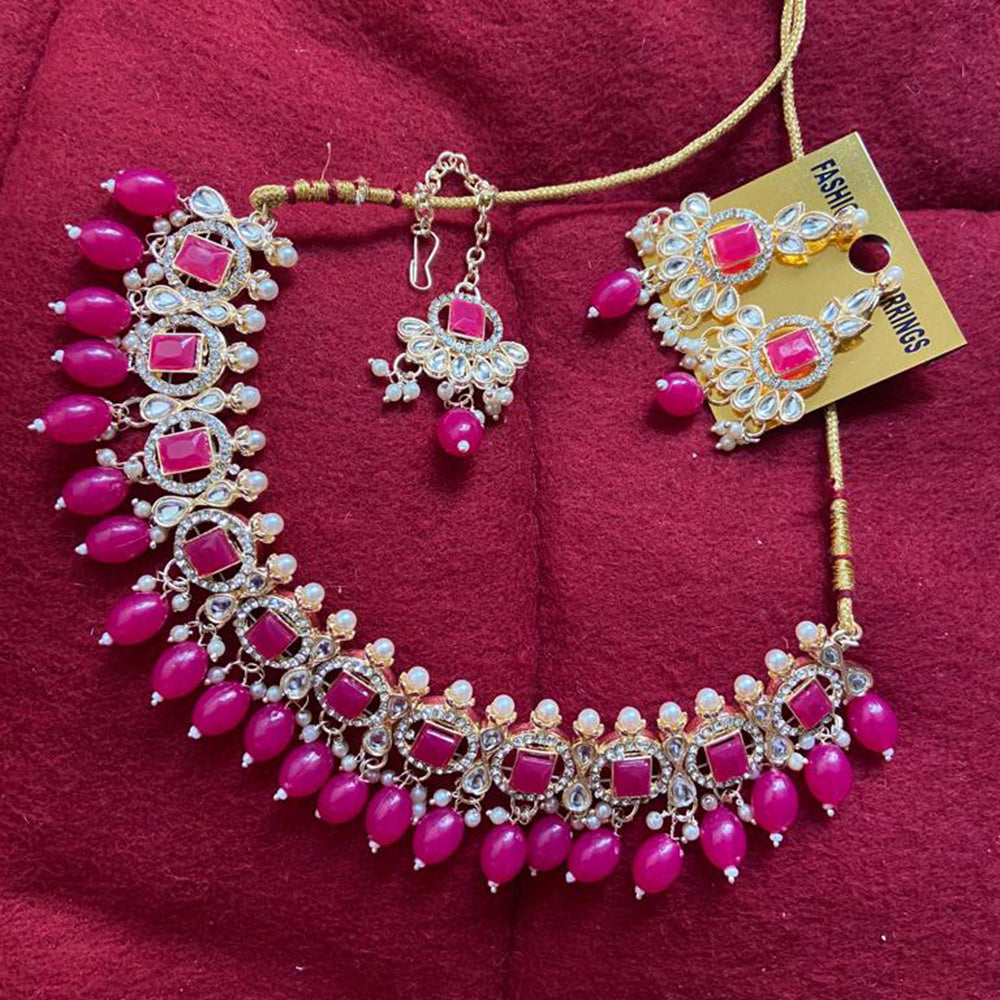 India Art Gold Plated Crystal Stone & Beads Necklace Set