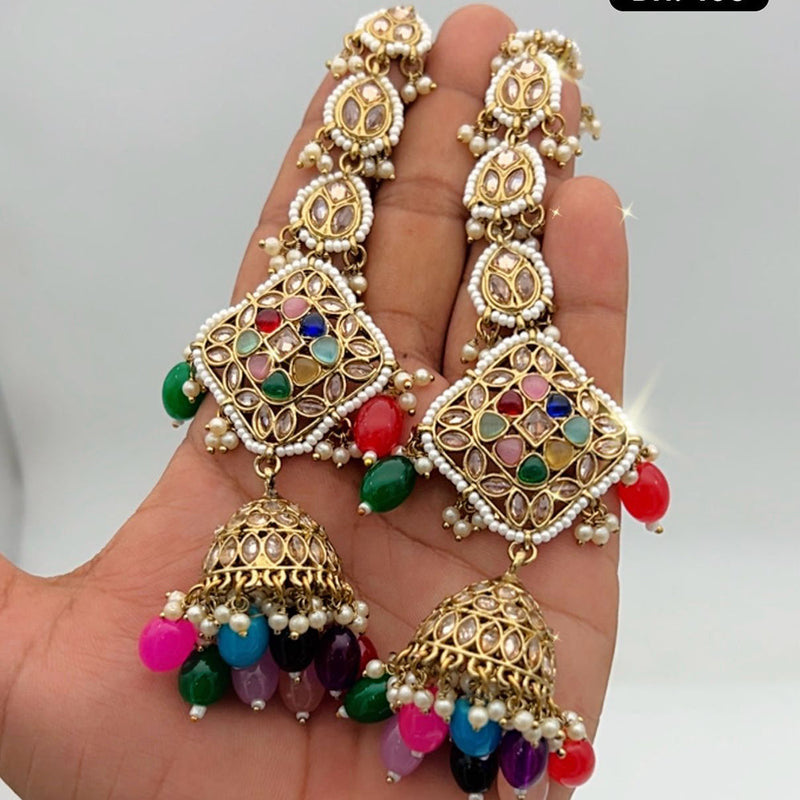India Art Crystal Stone Kanchain Jhumki Earrings