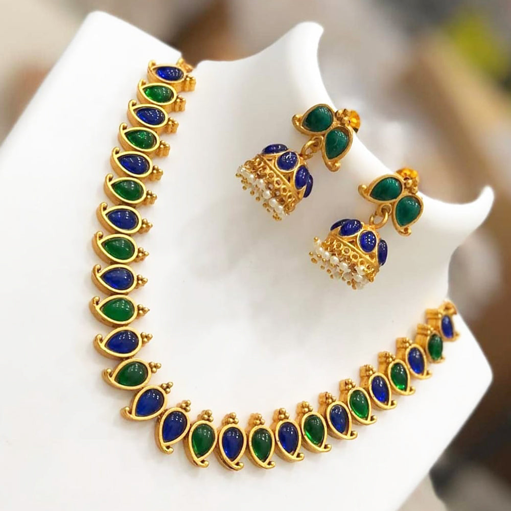 India Art  Gold  Plated  Pota Stone  Necklace  Set