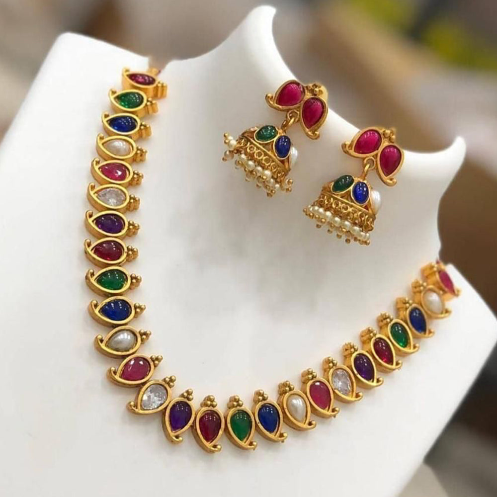 India Art  Gold  Plated  Pota Stone  Necklace  Set