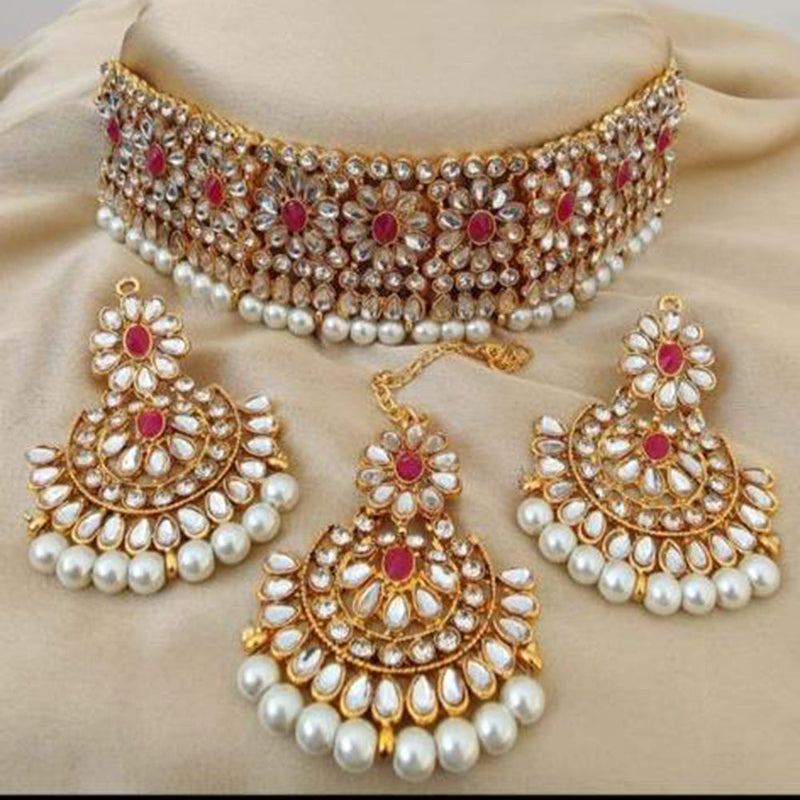 India Art Gold Plated Kundan Stone Choker Necklace Set