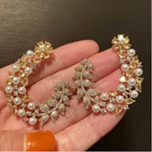 Pooja Bangles Gold Plated Pearl & Diamond Earrings