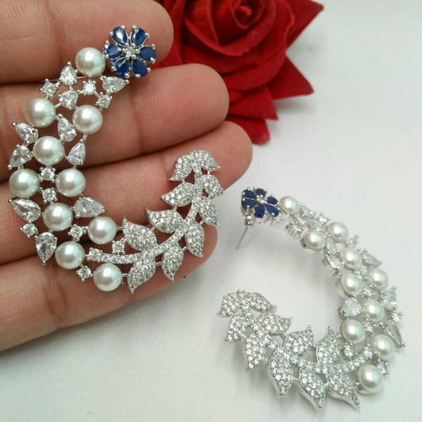 Pooja Bangles Silver Plated Pearl & Diamond Earrings