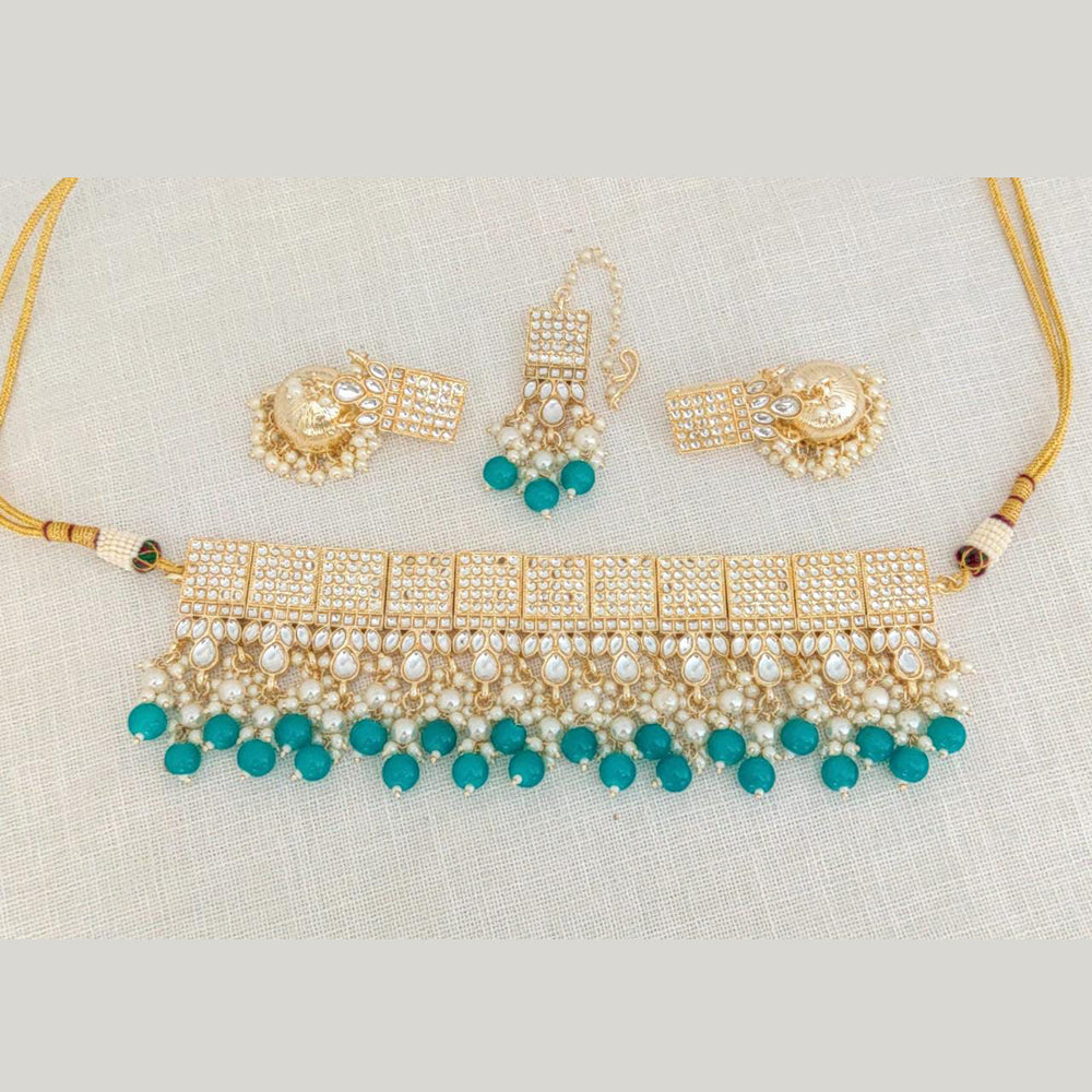 Pooja Bangles Gold Plated Choker Necklace Set With Maangtikka