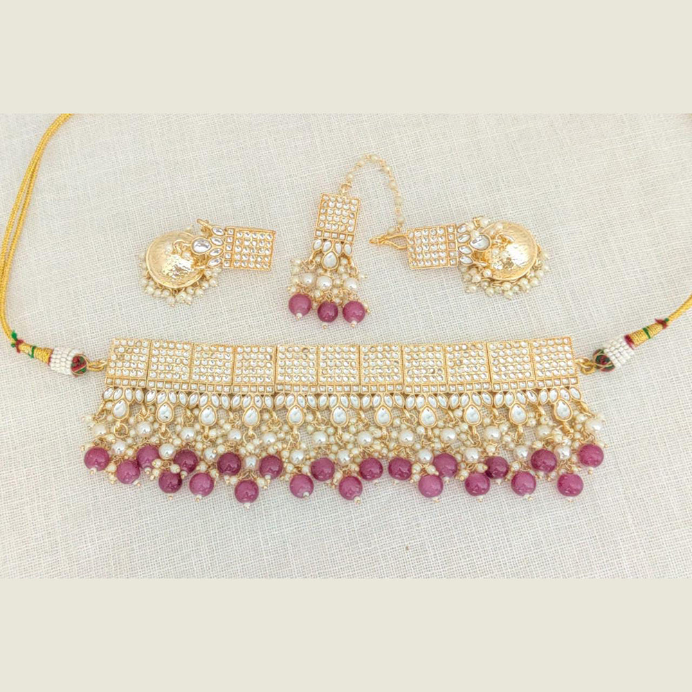 Pooja Bangles Gold Plated Choker Necklace Set With Maangtikka