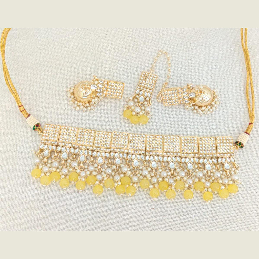 Pooja Bangles Gold Plated Choker Necklace Set With Maangtikka