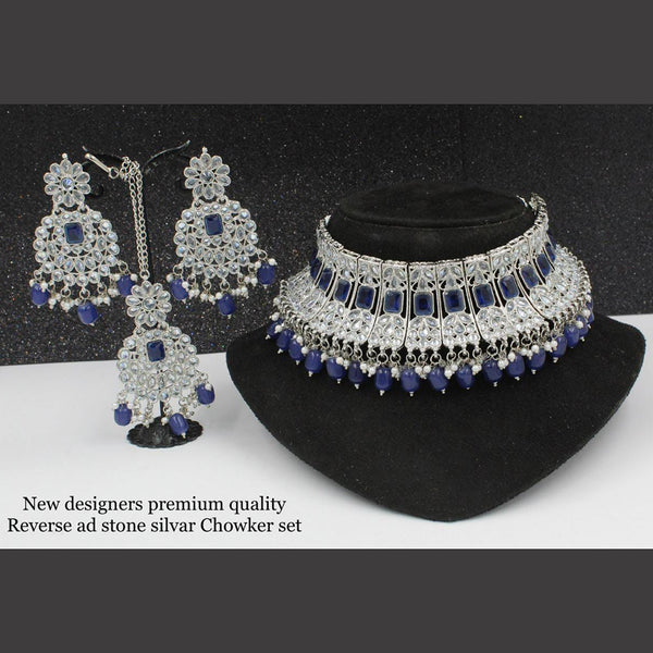 Pooja Bangles Silver Plated Choker Necklace Set With Maangtikka