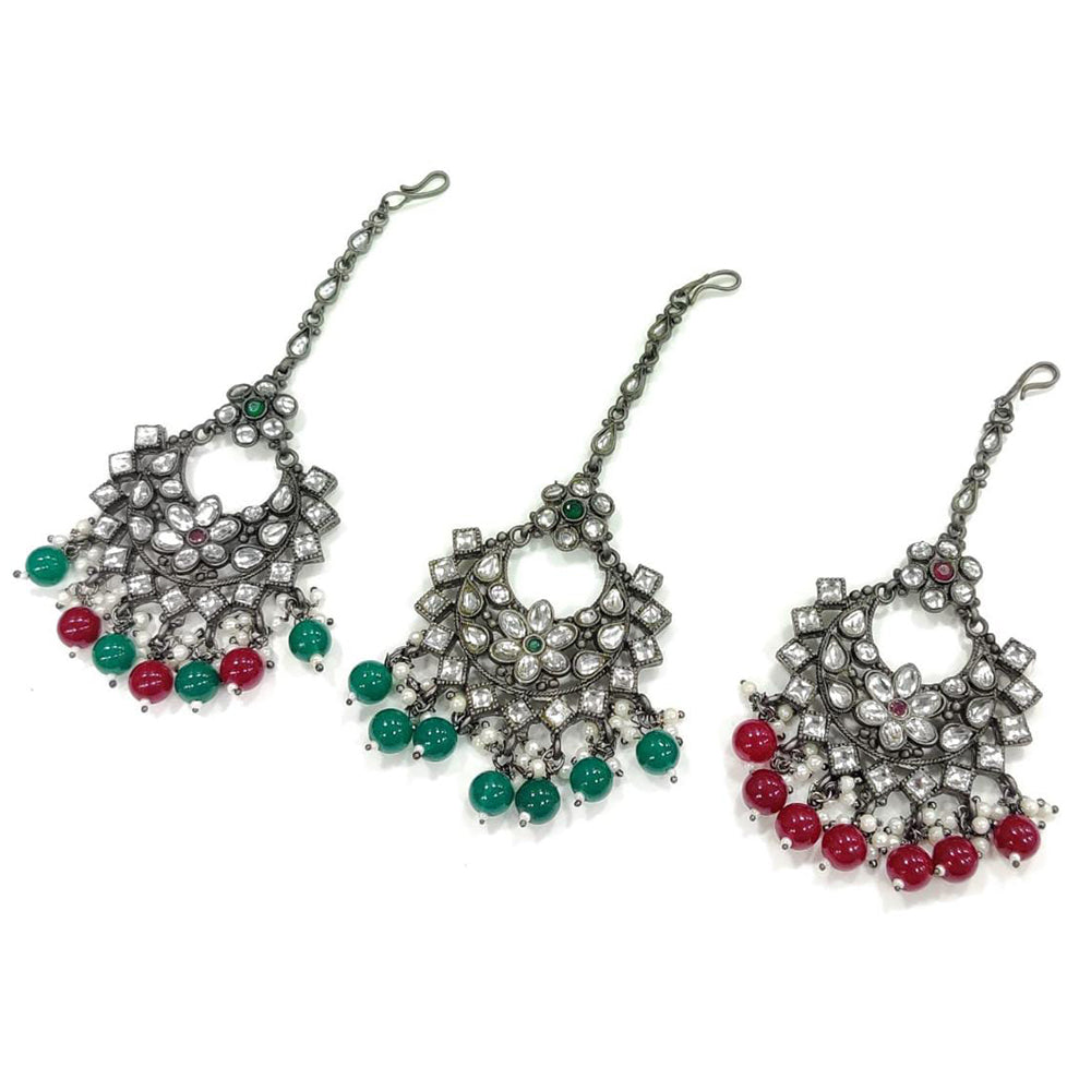 Pooja Bangles Oxidised Plated Pack of 3 Maangtikka