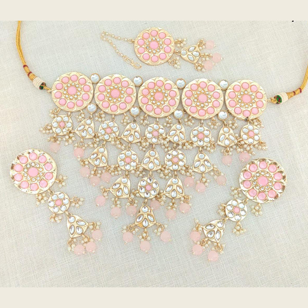 Pooja Bangles Gold Plated Choker Necklace Set With Maangtikka