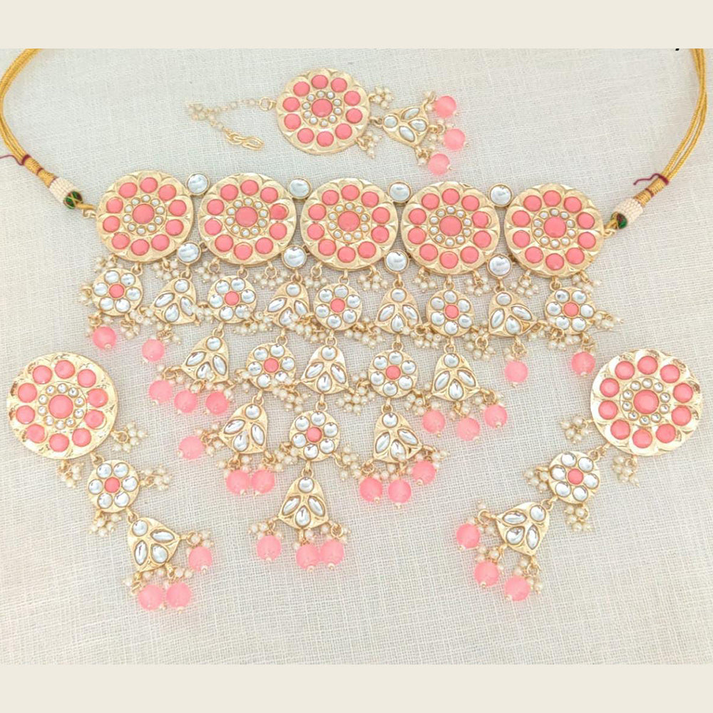 Pooja Bangles Gold Plated Choker Necklace Set With Maangtikka