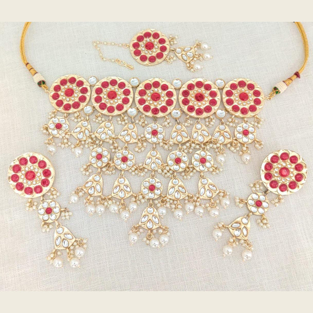 Pooja Bangles Gold Plated Choker Necklace Set With Maangtikka