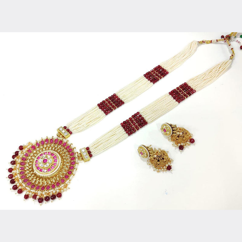 Pooja Bangles Gold Plated Pearl Long Necklace Set