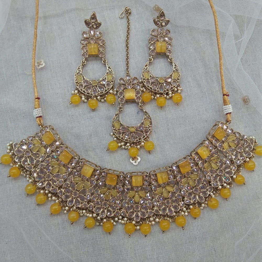 Pooja Bangles Gold Plated Kundan Stone & Beads Necklace Set
