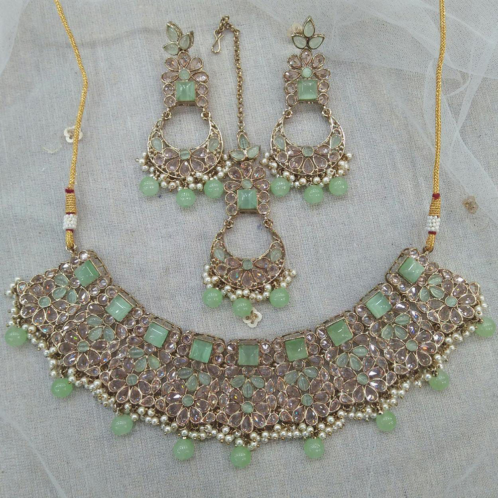 Pooja Bangles Gold Plated Kundan Stone & Beads Necklace Set