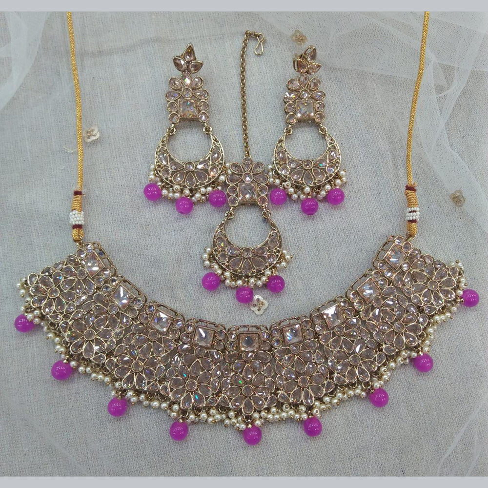 Pooja Bangles Gold Plated Kundan Stone & Beads Necklace Set