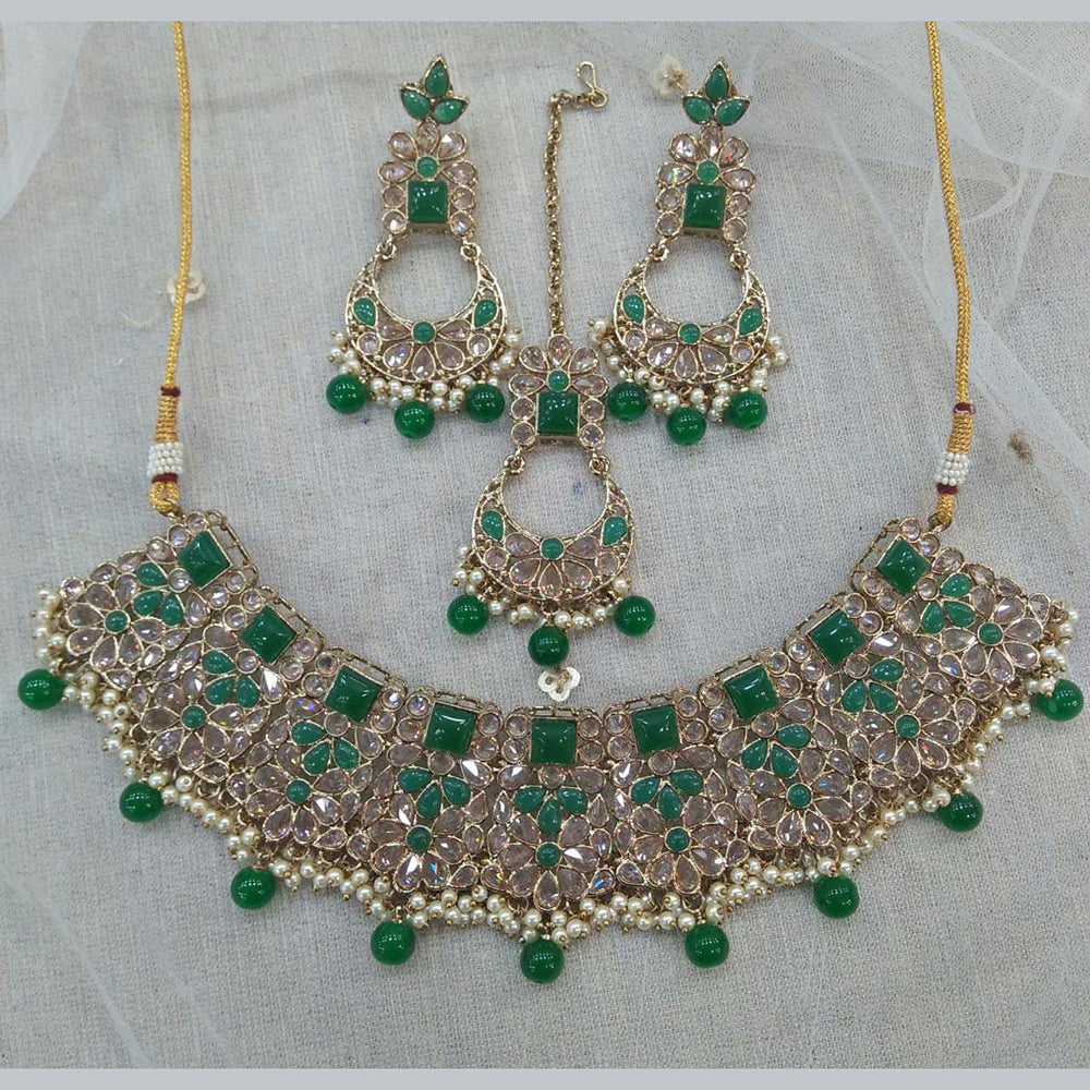 Pooja Bangles Gold Plated Kundan Stone & Beads Necklace Set