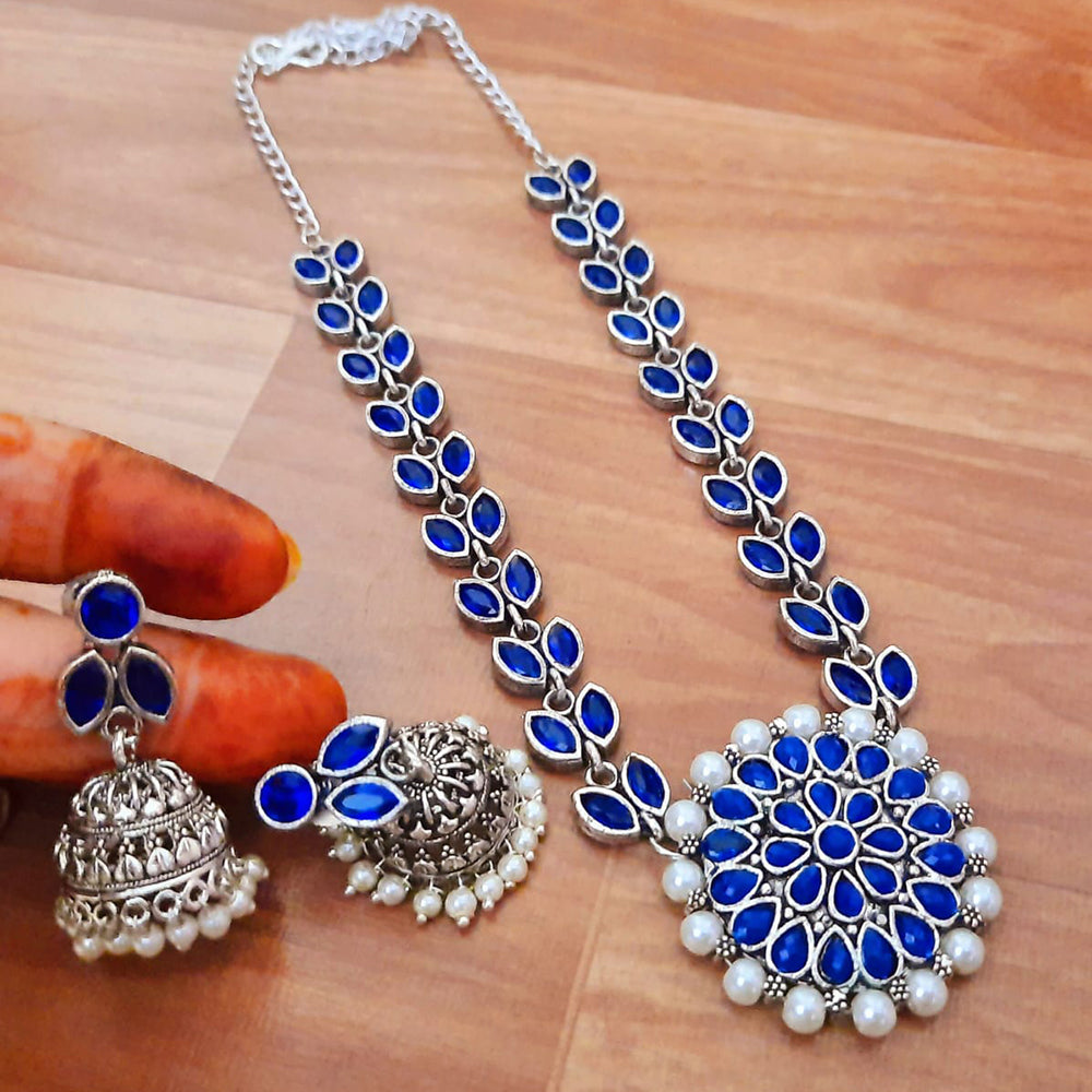 Pooja Bangles Silver Plated Pota Stone Necklace Set